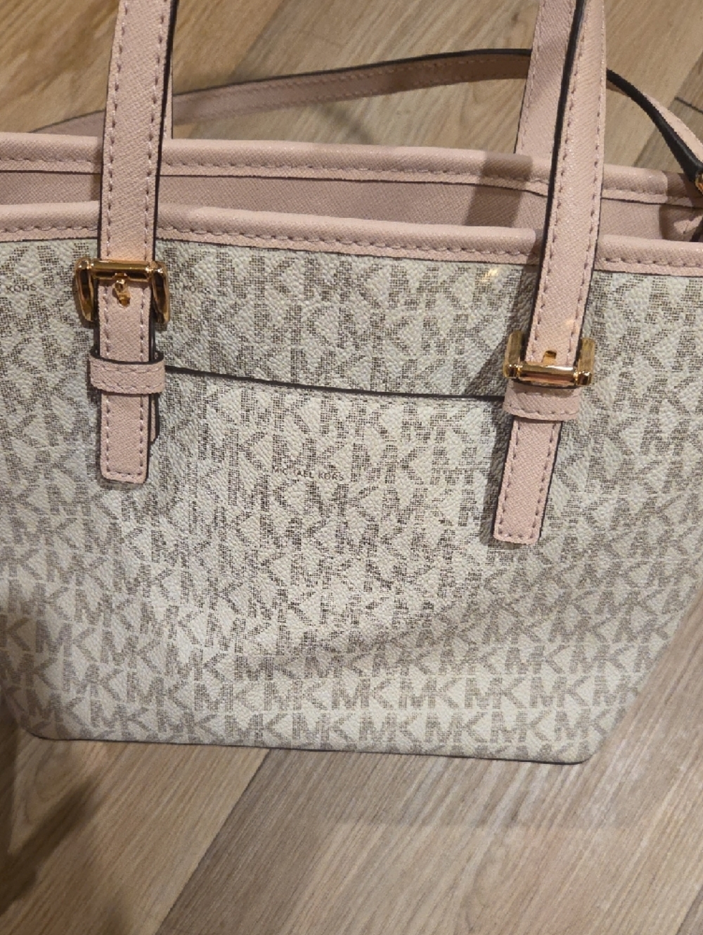 Michael Kors Cream & Pink MK Signature Satchel - Picture 5 of 5